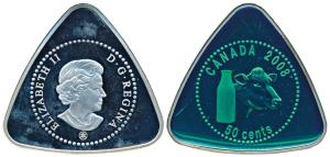 Canada, Silver Triangle 50 cents, 20g, Elizabeth II, 2008, rev. cow and a milk bottle, wit