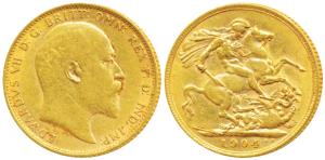 Great Britain, Edward VII, Gold Sovereign, 8g, 1904 (KM 805). Very Fine, Rare.
