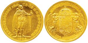 Hungary, Franz Joseph I, Gold 100 Korona, 33.88g, 1908, obv. emperor standing to right hol