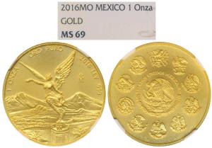 Mexico, Gold 1 Onza, 31.1g, 2016, obv. winged Victory on a crowned pedestal, mountains and