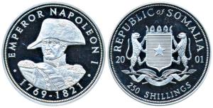 Somalia, Silver 250 Shillings, 20g, obv. bust of Napoleon. Uncirculated.