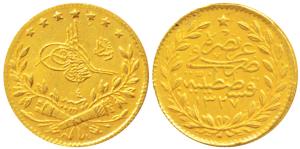 Turkey, Muhammad V (AH 1327-36, 1909-18 AD), Gold 25 Kurush, 1.7g, AH 1327, Year 5 (KM 752