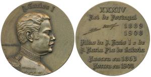 Death of Carlos I, Bronze Medallion, 1863 to 1908, obv. bust of the ruler. Modern, Extreme