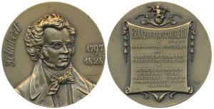 Schubbert (1797 - 1828), Austrian Maestro and Composer, Bronze Medallion, obv. Portrait wi