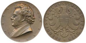 Schubbert (1797 - 1828), Austrian Maestro and Composer, Bronze Medallion, obv. Portrait wi