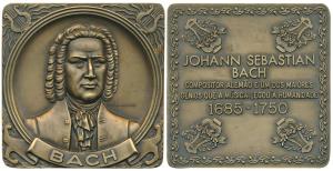 Bach (1685 - 1750), German Composer and Pianist, Bronze Square Medallion, rev. his year of