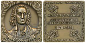 Vivaldi (1678 - 1741), Italian Maestro and Composer, Bronze Square Medallion, rev. his yea