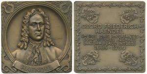 Handel (1685 - 1759), German - British Maestro and Composer, Bronze Square Medallion, rev.