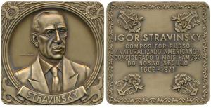 Stravinsky (1882 - 1971), Russian Maestro, Bronze Square Medallion, rev. his year of birth