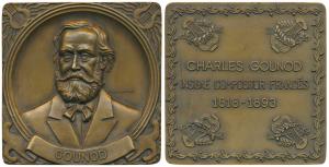 Gounod (1818 - 1893), Russian Maestro, Bronze Square Medallion, rev. his year of birth and
