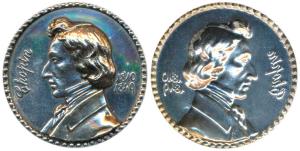 Chopin (1810-1849), Polish Maestro, Silver, 8g, obv. Portrait with date 1810-1849, Repouss