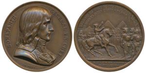 Napoleon, Egypt Medal, Bronze, 1798, obv. bust of Napoleon, rev. Napoleon on horseback bef