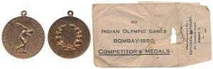 XIV Indian Olympic Games Bombay, Copper Medal, 26.71g, 1950, obv. an athlete throwing a di