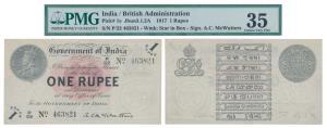 George V, Rupee 1, 1st issue, 1917, signed A. C. McWatters (J&R 3.1.2A). Graded by PMG Cho