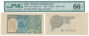 George V, Rupee 1, 2nd issue, 1935, signed J. W. Kelly, Prefix E (J&R 3.2.1A). With perfor