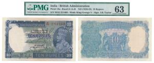 George V, Rupees 10, 3rd issue, 1933, signed J.B. Taylor, thin paper variety (J&R 3.8.1A).