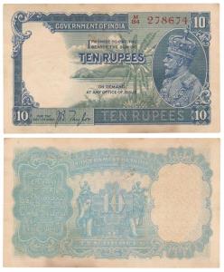 George V, Rupees 10, 3rd issue, 1933, signed J. B. Taylor, thick paper variety, (J&R 3.8.1