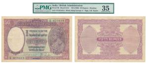 George V, Rupees 50, Bombay, 1930, signed J. B. Taylor, (J&R 3.9.2A). Graded by PMG 35 Cho