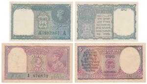 George VI, Rupee 1, 1944, signed C. E. Jones, serial number in green, inset ’A’; Rupees 2,
