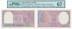 George VI, Rupees 2, 1943, signed C. D. Deshmukh, (J&R 4.2.2). Graded by PMG 67 Superb Gem
