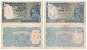 George VI, Rupees 10, 1st issue, 1938, signed J. B. Taylor, Prefix E &F (J&R 4.5.1). Fine 
