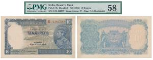 George VI, Rupees 10, 1st issue, 1944, signed C. D. Deshmukh, Prefix H (J&R 4.5.2). Graded