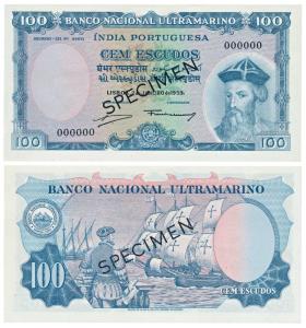 Indo-Portuguese, 100 Escudos, 7th issue, 1959, Banco Nacional Ultramarino, (J&R 12.37.1). 