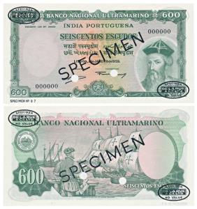 Indo-Portuguese, 600 Escudos, 7th issue, 1959, Banco Nacional Ultramarino, (J&R 12.39.1). 
