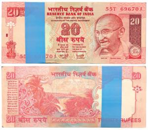 Rupees 20 bundle, signed Y. V. Reddy, plain inset (J&R 6.5.4.2B). Uncirculated, Rare. (100