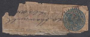 1852 ScindeDawk ½a blue cut square on part cover, diagonal tear splitting the adhesive in 