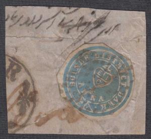 1852 ScindeDawk ½a blue used with diamond of dots cancel pasted on fragment, SG S2 £11,000
