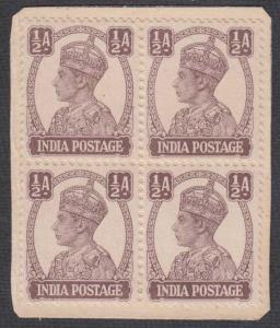 1940 KGVI ½a, color trial in purple, wmk. stars, perf 13 ½ x 14, blk/4, SG 266 var., major