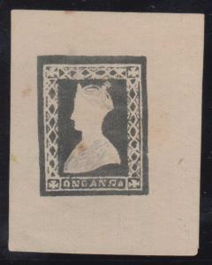 1890 1a Queen with Gothic Crown Essay, photogravure reprint of 1853 Calcutta Mint, in blac