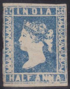 1854 ½a blue, imperf, die I, unused without gum as issued, showing plate flaw "NN" of ANNA