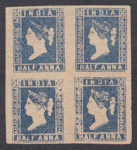 1854 ½a blue, imperf, die II unused marginal corner blk/4 (pos.61/62;69/70) showing variou