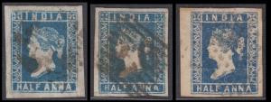 1854 ½a blue, 3 different dies, die I,II and III, used, good to wide margins, fine. Minimu