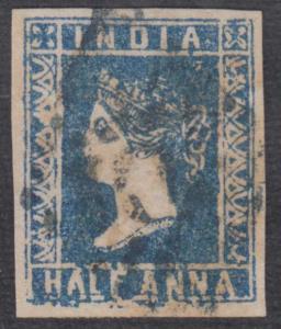 1854 ½a blue, imperf, die I, group 6 (redrawn chignon), variety mutilated bottom frame. SG