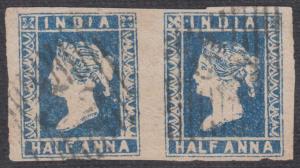 1854 ½a deep blue, imperf, die I pair, dot before "I" of "INDIA", used with "32" type 4 ca