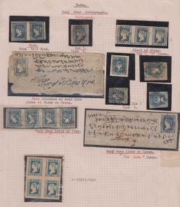 1854 ½a blue, lithograph collection mounted on page, includes 5 individual stamps, 1 pair,