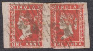 1854 1a deep red, imperf, die I, horizontal pair used with "228" type 5 cancel. SG 11 £220