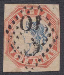 1854 4a blue and red, imperf, 2nd printing, Head II, Frame I, part sheet wmk, cut-square, 
