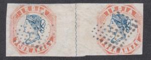 1854 4a blue and red, imperf, 2nd printing, Head II, Frame I, horizontal cut-square pair, 