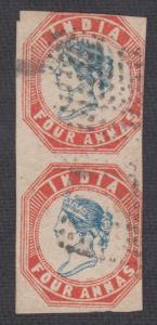 1854 4a blue and red 4th printing, imperf, Head III, Frame II, vertical cut-square pair, p