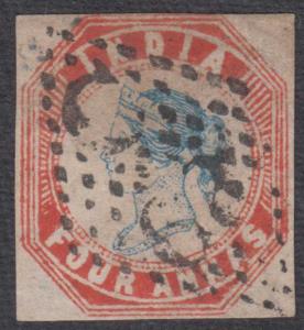 1854 4a blue and rose red, imperf, 5th printing, Head III, Frame II, medium setting, cut-s