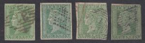 1854 2a green (shades), imperf, 5 used examples. SG 31