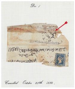 1854 early usage - cover from Ajmere to Calcutta franked with ½a blue die I tied by diamon