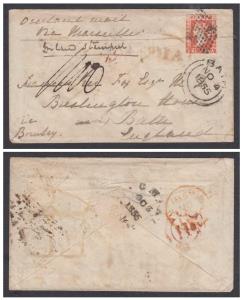1855 cover to UK franked with 1854 1a die I (SG 12) tied by diamond of dots with manuscrip