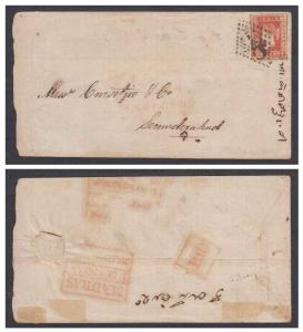 1856 cover franked with 1854 1a red die I tied by "C/1" with trisected "MADRAS/1856 APR/15