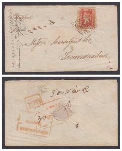 India 1856 cover bearing 1a red imperf die I (wide margins) tied by indistinct type 7 canc