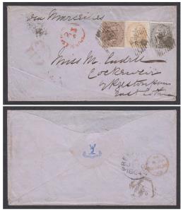 1864 cover to UK via Marseilles fw 4a, 2a, 1a (overpaying the ½oz rate of 6a8p)